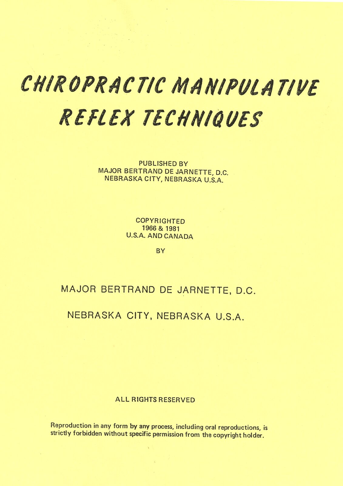 1981 Chiropractic Manipulative Reflex Technique Manual (1966/1981 ...